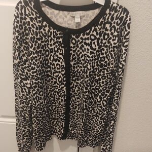 Charter Club Leopard Print Cardigan with Black Accents
